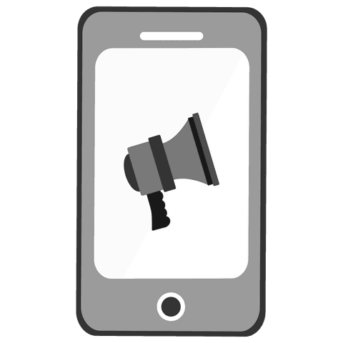 Transparent smartphone displaying loudspeaker illustration