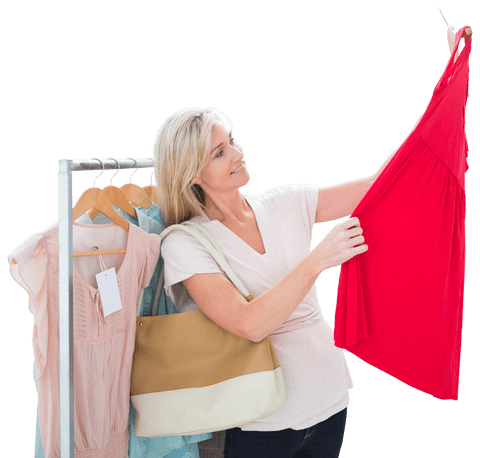 smiling woman examining red dress transparent background - Download Free Stock Videos Pikwizard.com
