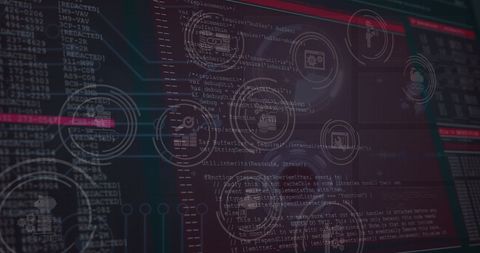 Digital Interface with Code and Technology Icons Overlay - Download Free Stock Images Pikwizard.com