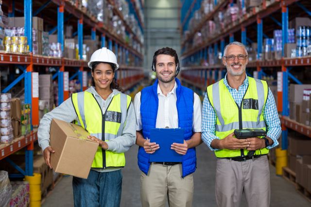 Portrait of warehouse workers standing together in warehouse