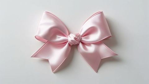 Pale Pink Satin Ribbon Bow on White Surface