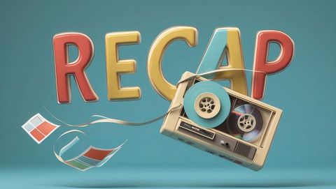 Nostalgic retro multimedia cassette tapes and 3d 'recap' text