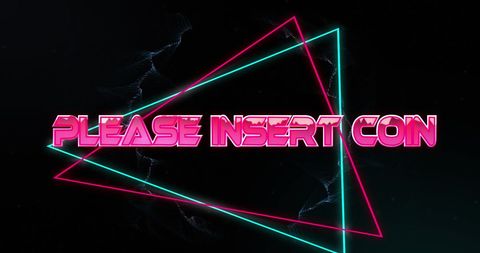 Retro Arcade Design with 'Please Insert Coin' in Neon Pink