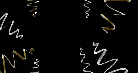 Gold and Silver Streamers on Black Background for Celebration
