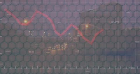 Abstract Financial Data Graph Over Cityscape at Night