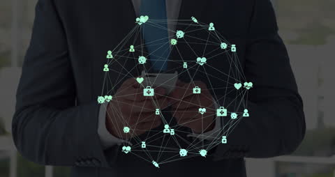 Businessman Using Smartphone Navigating Digital Network Graph Links