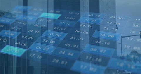 financial data processing overlay on digital cityscape - Download Free Stock Images Pikwizard.com