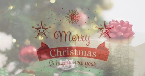 Festive Christmas and New Year Greetings with Decor and Gift Presents