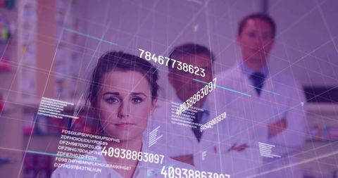 Female doctor studying holographic augmented reality data in modern clinical laboratory