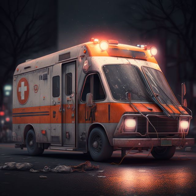 Ambulance in city street with clouded sky, created using generative ai technology - Download Free Stock Photos Pikwizard.com