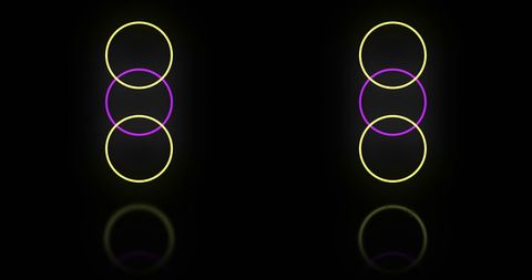 Symmetrical Neon Circles with Glassy Mirror Effect on Dark Background