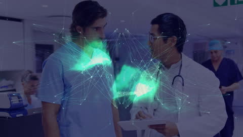Doctors Discussing with Digital Interface Overlay