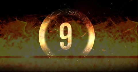 Dramatic Countdown Number Nine on Fiery Background