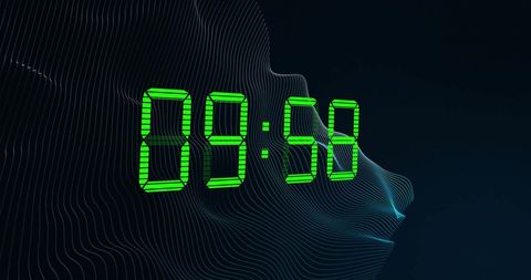 Glowing Green Digital Clock on Abstract Background