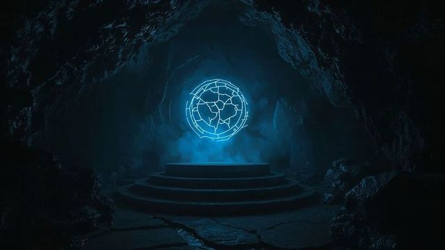 Mystical Holographic Sphere Illuminates Dark Cavern