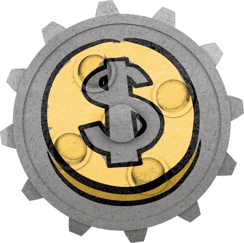 Digital Cogwheel with Dollar Sign on Transparent Background