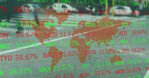 Financial Data Overlay with Urban Pedestrian Background