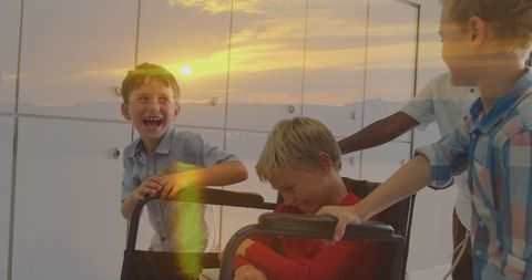 Children embracing friendship and inclusivity while playing outdoors