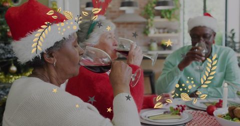 Senior Friends Enjoying Christmas Dinner Together