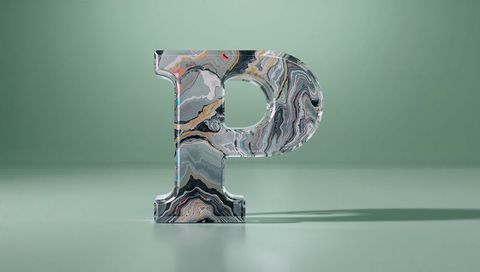 Marble-textured translucent 'p' on placid green