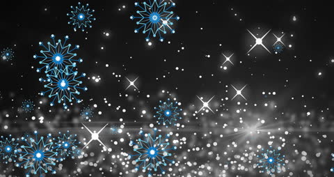 Falling Snowflakes and Bright Lights on Black Background