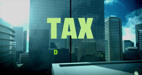Digital Cityscape with Tax Concept Overlay
