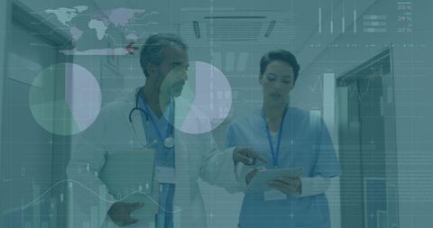 Doctors analyzing data in modern hospital