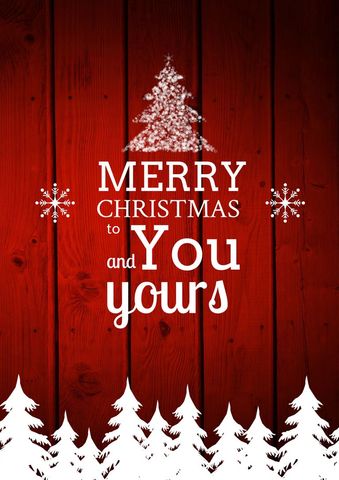 Festive Christmas Greeting with Snowy Pine and Red Wooden Background - Download Free Stock Templates Pikwizard.com
