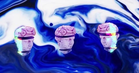 Digital Abstract with Classical Sculpture Heads and Blue Fluidity - Download Free Stock Images Pikwizard.com