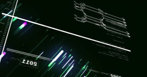 Neon data streams sliding across futuristic hud interface with diagonal signal line 2011