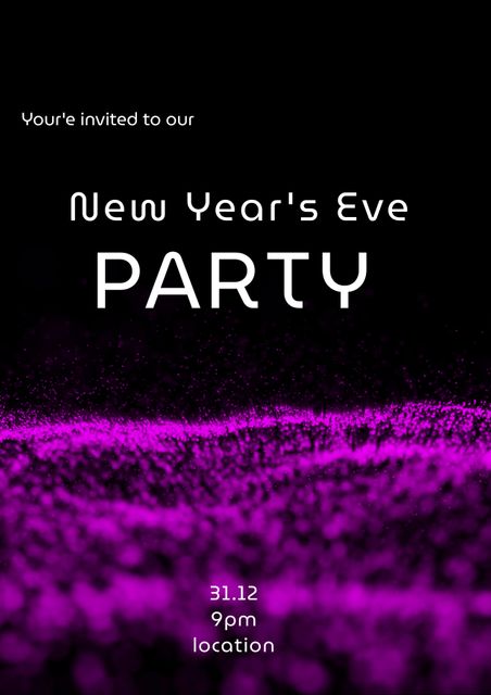 Perfect for inviting guests to a stylish New Year's Eve party. The bold purple particle design on a black background lends a festive and modern touch, making it ideal for both digital and print invitations. Can be used for social media posts, event flyers, and email invites to set an exciting tone for the party.