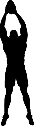 Transparent silhouette of athletic male jumping to catch ball