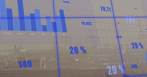 Abstract data interface with cityscape background