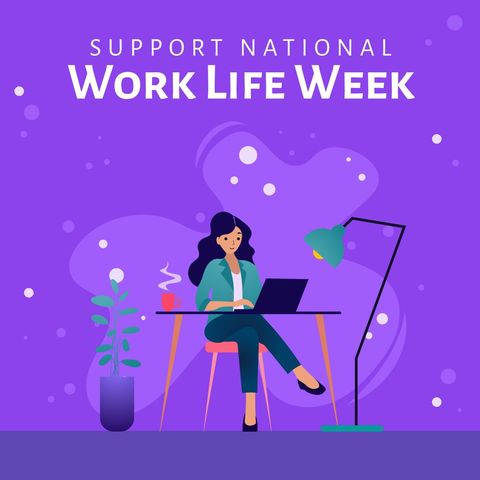 businesswoman promotes work-life balance during national work life week - Download Free Stock Templates Pikwizard.com