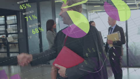 Digital Interface Business Meeting with Data Analysis Overlay