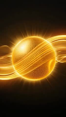 Pulsing Golden Orb with Flowing Light Ribbons - Vertical Abstract Metallic Sphere Video