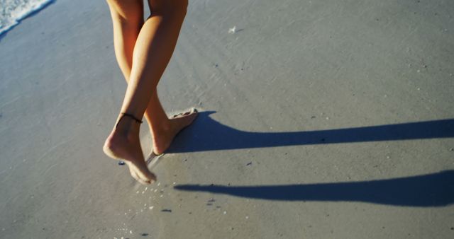 Woman Walking on Beach Sand with Anklet in Summer - Download Free Stock Images Pikwizard.com