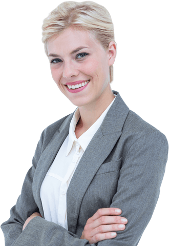 Confident Businesswoman Smiling in Suit with Transparent Background