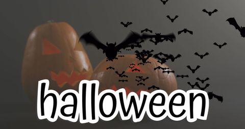 Halloween Celebrations with Pumpkins and Flying Bats