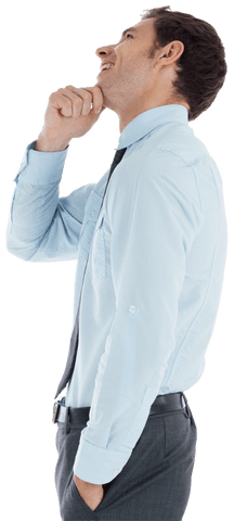 Businessman Contemplating with Hand on Chin Looking Up Transparent PNG