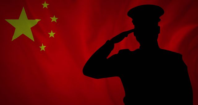 Silhouette of Soldier Saluting in Front of Chinese Flag - Download Free Stock Images Pikwizard.com