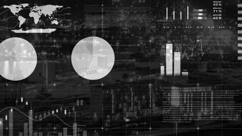 Night Cityscape with Abstract Infographic Overlay Visualizing Analytics