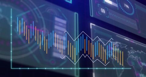 Futuristic Digital Dashboard with Interactive Bar and Line Graphs