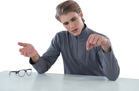 Businessman Examining Transparent Object at White Table - Download Free Stock Videos Pikwizard.com