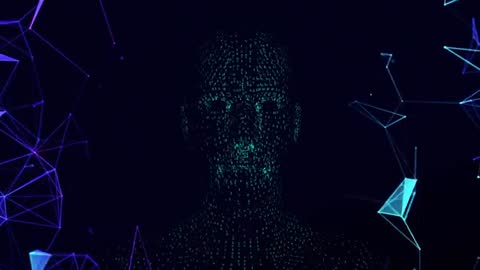 Futuristic Human Silhouette with Binary Code in a Network