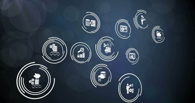 Illustration of web icon set against abstract technology background  - Download Free Stock Photos Pikwizard.com