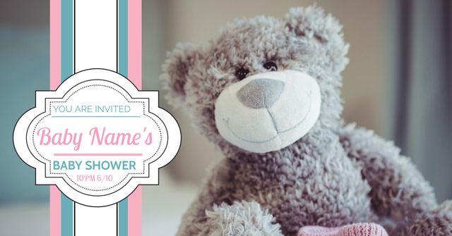 Cute Teddy Bear Baby Shower Invitation with Pastel Colors - Download Free Stock Templates Pikwizard.com