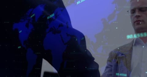 Business Professionals Shaking Hands with Global Financial Data Overlay