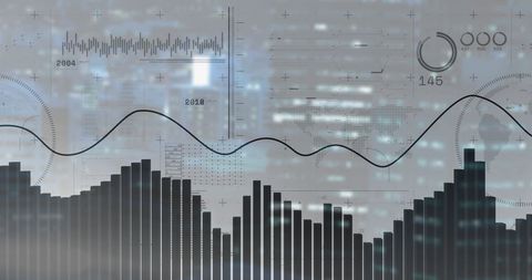 Futuristic Financial Data and Cityscape Overlay - Download Free Stock Images Pikwizard.com
