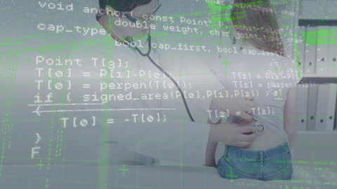 Holographic Code Over Doctor Examining Patient in Hospital